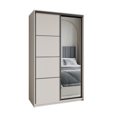 Szafa Przesuwna VARO 120 cm z Lustrem Szafa Dwudrzwiowa z Szufladami Kaszmir / Czarne Profile