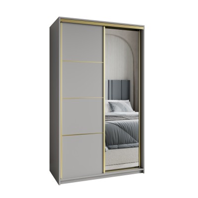 Szafa Przesuwna VARO 120 cm z Lustrem Szafa Dwudrzwiowa z Szufladami Grafit / Złote Profile