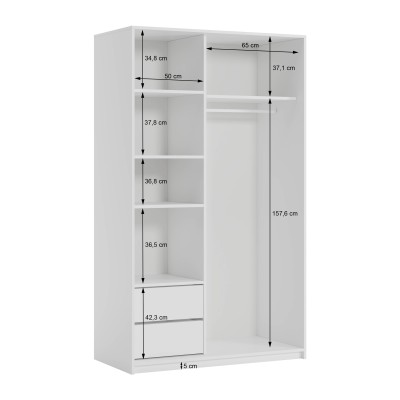 Szafa Przesuwna NISSE 120 cm Szafa Dwudrzwiowa z Szufladami