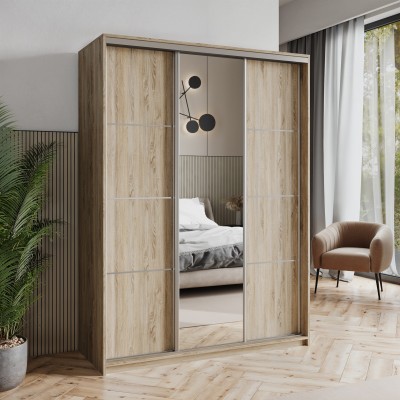 Szafa Przesuwna VARO 150 cm z Lustrem Szafa Trzydrzwiowa z Szufladami