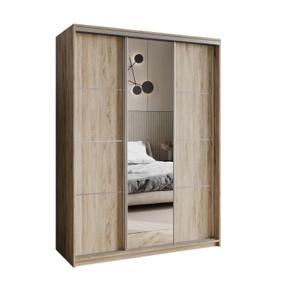 Szafa Przesuwna VARO 150 cm z Lustrem Szafa Trzydrzwiowa z Szufladami