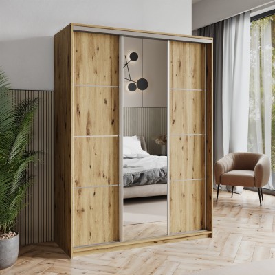 Szafa Przesuwna VARO 150 cm z Lustrem Szafa Trzydrzwiowa z Szufladami