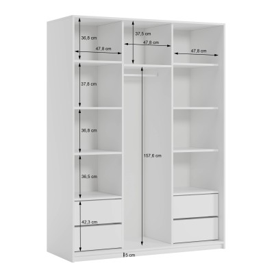 Szafa Przesuwna VARO 150 cm z Lustrem Szafa Trzydrzwiowa z Szufladami