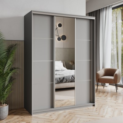 Szafa Przesuwna VARO 150 cm z Lustrem Szafa Trzydrzwiowa z Szufladami