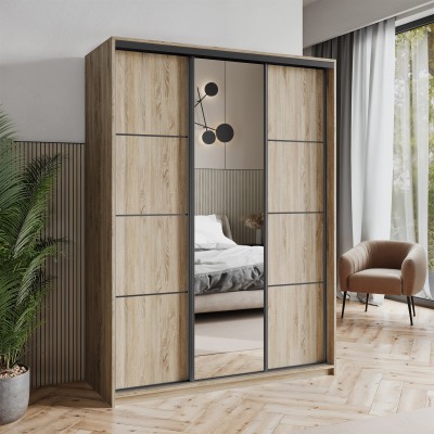 Szafa Przesuwna VARO 150 cm z Lustrem Szafa Trzydrzwiowa z Szufladami