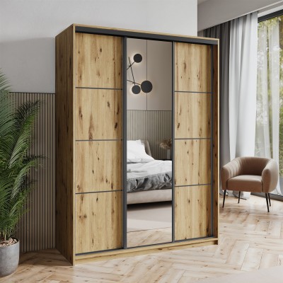 Szafa Przesuwna VARO 150 cm z Lustrem Szafa Trzydrzwiowa z Szufladami