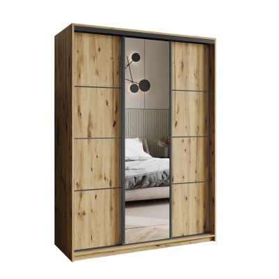 Szafa Przesuwna VARO 150 cm z Lustrem Szafa Trzydrzwiowa z Szufladami