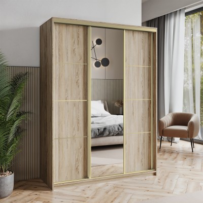 Szafa Przesuwna VARO 150 cm z Lustrem Szafa Trzydrzwiowa z Szufladami