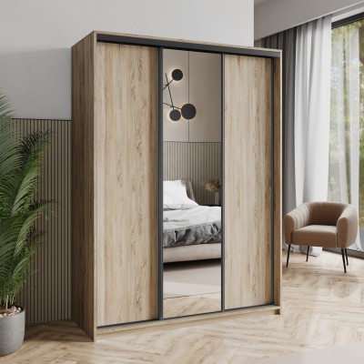 Szafa Przesuwna TAVI 150 cm z Lustrem Szafa Trzydrzwiowa z Szufladami