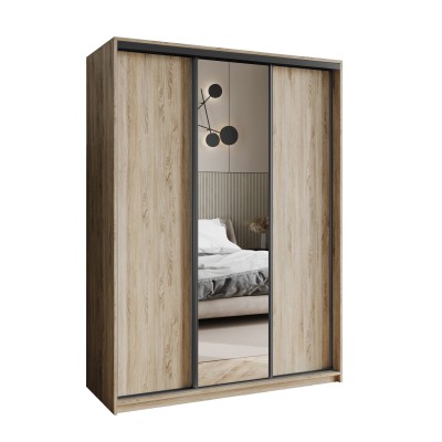 Szafa Przesuwna TAVI 150 cm z Lustrem Szafa Trzydrzwiowa z Szufladami