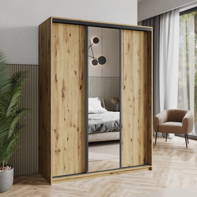 Szafa Przesuwna TAVI 150 cm z Lustrem Szafa Trzydrzwiowa z Szufladami