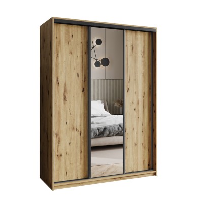 Szafa Przesuwna TAVI 150 cm z Lustrem Szafa Trzydrzwiowa z Szufladami