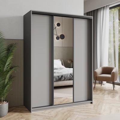 Szafa Przesuwna TAVI 150 cm z Lustrem Szafa Trzydrzwiowa z Szufladami