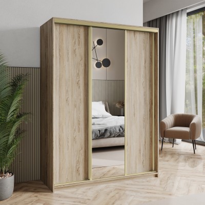 Szafa Przesuwna TAVI 150 cm z Lustrem Szafa Trzydrzwiowa z Szufladami