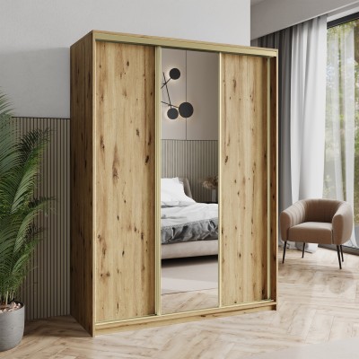 Szafa Przesuwna TAVI 150 cm z Lustrem Szafa Trzydrzwiowa z Szufladami