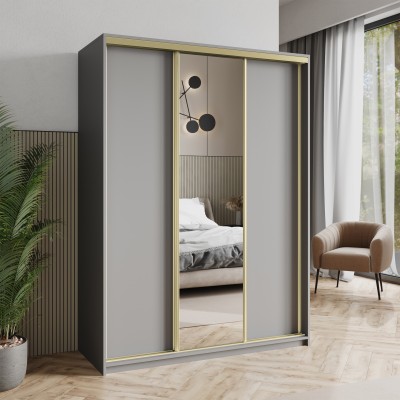 Szafa Przesuwna TAVI 150 cm z Lustrem Szafa Trzydrzwiowa z Szufladami