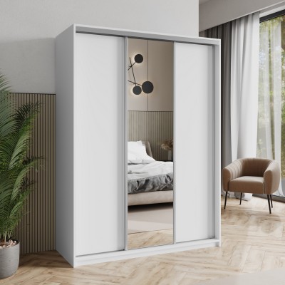 Szafa Przesuwna TAVI 150 cm z Lustrem Szafa Trzydrzwiowa z Szufladami