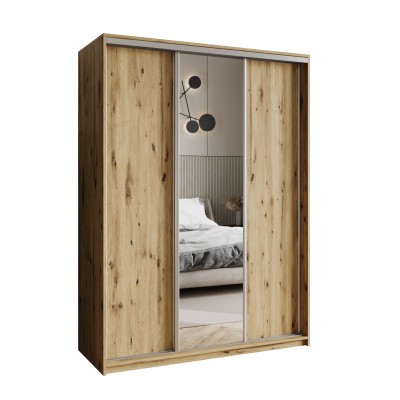 Szafa Przesuwna TAVI 150 cm z Lustrem Szafa Trzydrzwiowa z Szufladami