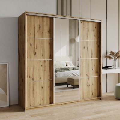 Szafa Przesuwna VARO 200 cm z Lustrem Szafa Trzydrzwiowa z Szufladami