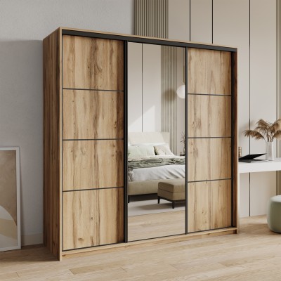 Szafa Przesuwna VARO 200 cm z Lustrem Szafa Trzydrzwiowa z Szufladami