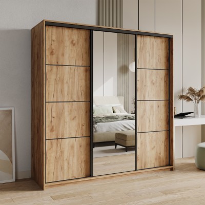 Szafa Przesuwna VARO 200 cm z Lustrem Szafa Trzydrzwiowa z Szufladami