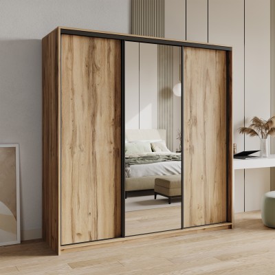 Szafa Przesuwna TAVI 200 cm z Lustrem Szafa Trzydrzwiowa z Szufladami