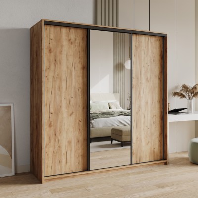 Szafa Przesuwna TAVI 200 cm z Lustrem Szafa Trzydrzwiowa z Szufladami