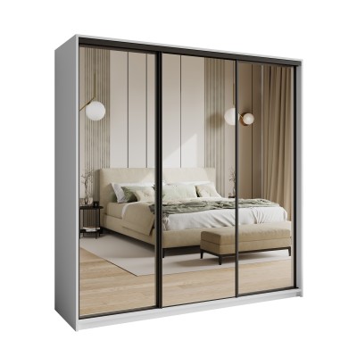 Szafa Przesuwna RIEN 200 cm z Lustrem Szafa Trzydrzwiowa z Szufladami