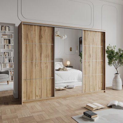 Szafa Przesuwna VARO 270 cm z Lustrem Szafa Trzydrzwiowa z Szufladami