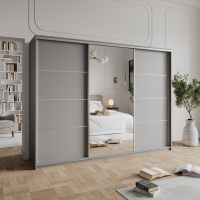 Szafa Przesuwna VARO 270 cm z Lustrem Szafa Trzydrzwiowa z Szufladami