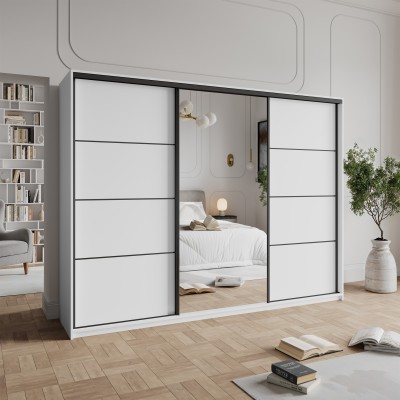 Szafa Przesuwna VARO 270 cm z Lustrem Szafa Trzydrzwiowa z Szufladami