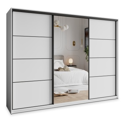 Szafa Przesuwna VARO 270 cm z Lustrem Szafa Trzydrzwiowa z Szufladami