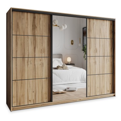 Szafa Przesuwna VARO 270 cm z Lustrem Szafa Trzydrzwiowa z Szufladami