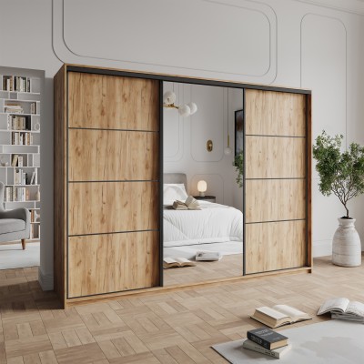 Szafa Przesuwna VARO 270 cm z Lustrem Szafa Trzydrzwiowa z Szufladami