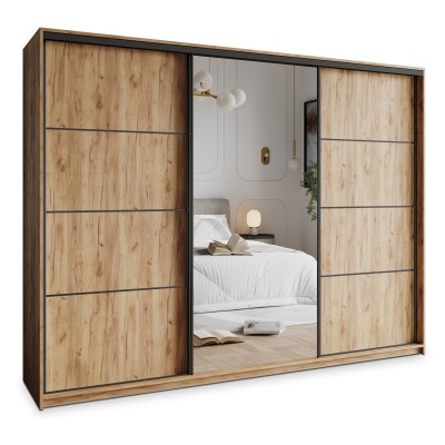 Szafa Przesuwna VARO 270 cm z Lustrem Szafa Trzydrzwiowa z Szufladami