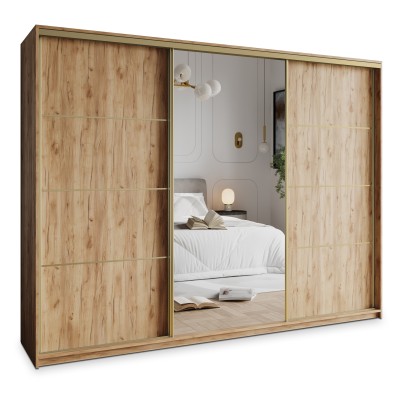 Szafa Przesuwna VARO 270 cm z Lustrem Szafa Trzydrzwiowa z Szufladami