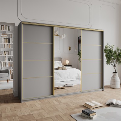 Szafa Przesuwna VARO 270 cm z Lustrem Szafa Trzydrzwiowa z Szufladami