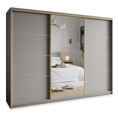 Szafa Przesuwna VARO 270 cm z Lustrem Szafa Trzydrzwiowa z Szufladami