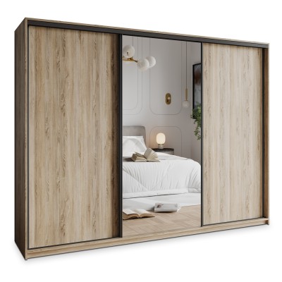 Szafa Przesuwna TAVI 270 cm z Lustrem Szafa Trzydrzwiowa z Szufladami