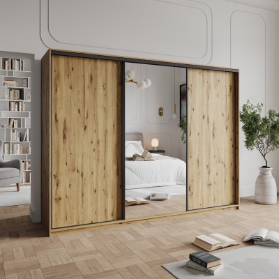 Szafa Przesuwna TAVI 270 cm z Lustrem Szafa Trzydrzwiowa z Szufladami