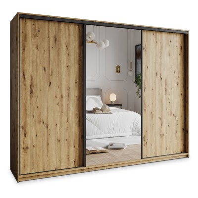 Szafa Przesuwna TAVI 270 cm z Lustrem Szafa Trzydrzwiowa z Szufladami