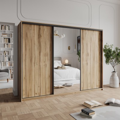 Szafa Przesuwna TAVI 270 cm z Lustrem Szafa Trzydrzwiowa z Szufladami