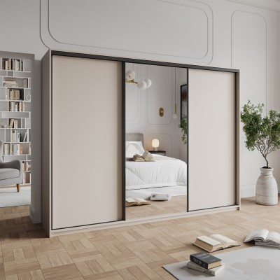 Szafa Przesuwna TAVI 270 cm z Lustrem Szafa Trzydrzwiowa z Szufladami