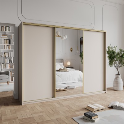 Szafa Przesuwna TAVI 270 cm z Lustrem Szafa Trzydrzwiowa z Szufladami