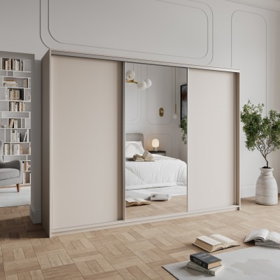 Szafa Przesuwna TAVI 270 cm z Lustrem Szafa Trzydrzwiowa z Szufladami