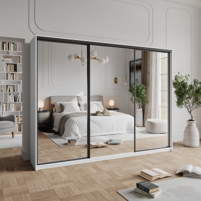 Szafa Przesuwna RIEN 270 cm z Lustrem Szafa Trzydrzwiowa z Szufladami