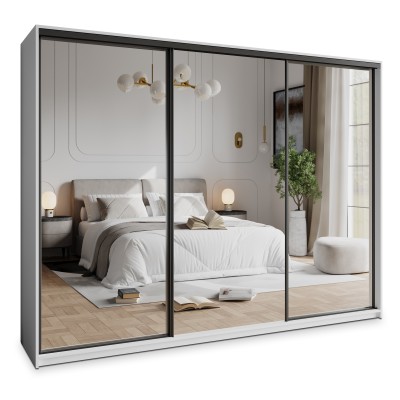 Szafa Przesuwna RIEN 270 cm z Lustrem Szafa Trzydrzwiowa z Szufladami