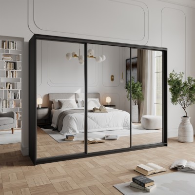 Szafa Przesuwna RIEN 270 cm z Lustrem Szafa Trzydrzwiowa z Szufladami