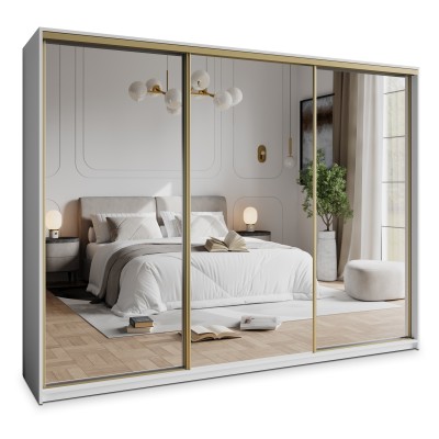 Szafa Przesuwna RIEN 270 cm z Lustrem Szafa Trzydrzwiowa z Szufladami