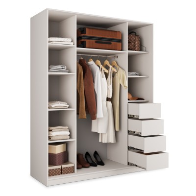 Szafa Przesuwna PINA 150 cm z Lustrem Szafa Trzydrzwiowa z Szufladami